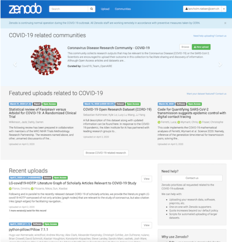 Zenodo homepage